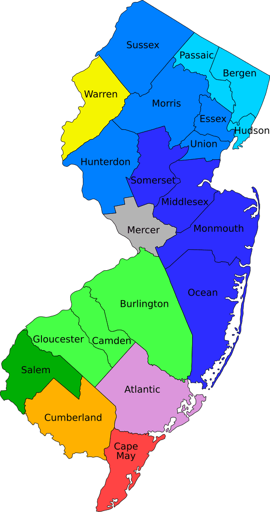 New Jersey counties by color